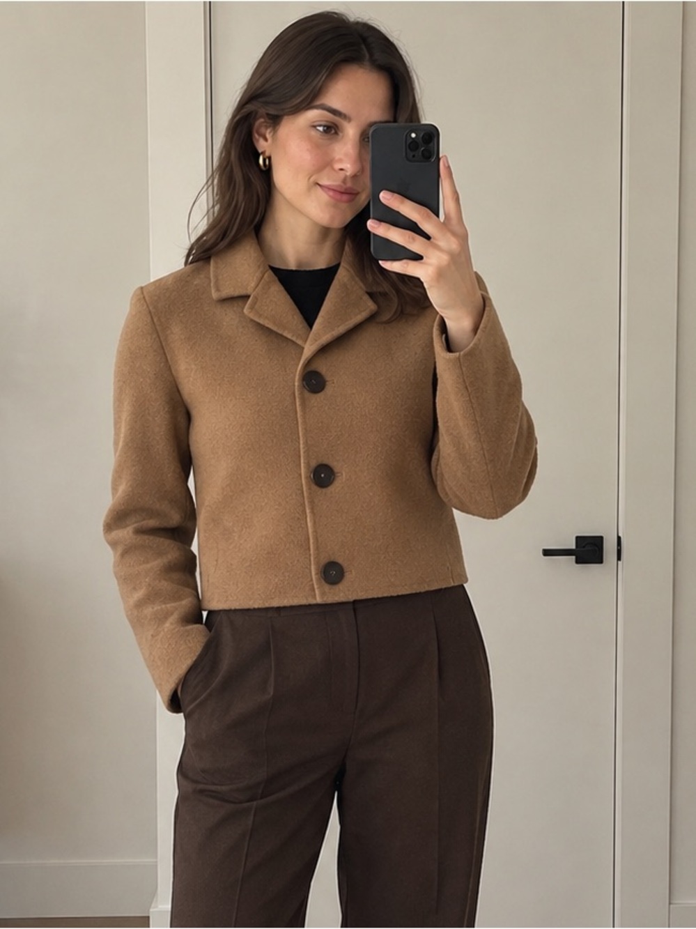 Theory Camel Cropped Wool Cashmere Jacket Three Button Size 2